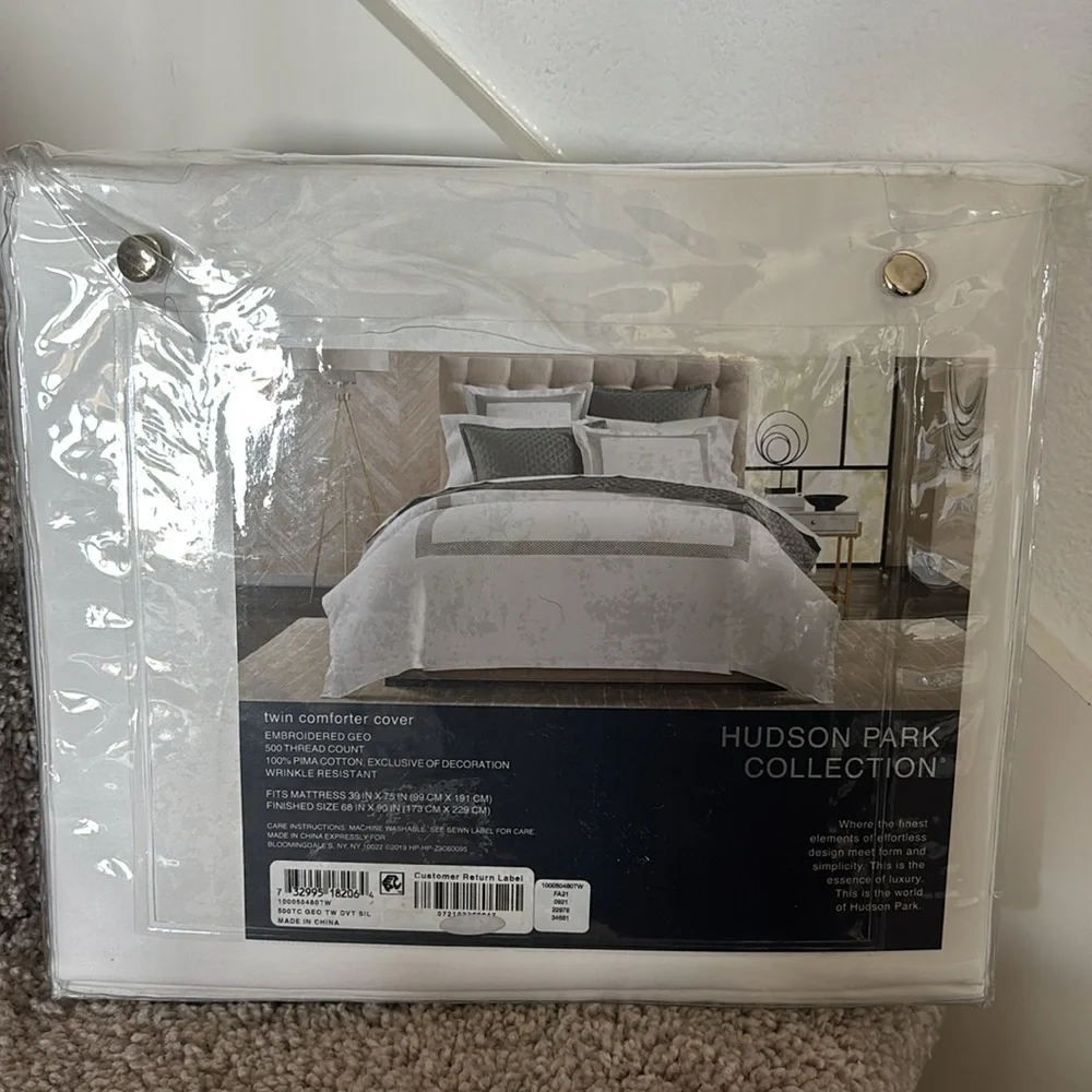 Hudson Park Collection 500TC Embroidered Geo Duvet Cover Twin Pima Cotton $340 - Picture 5 of 7